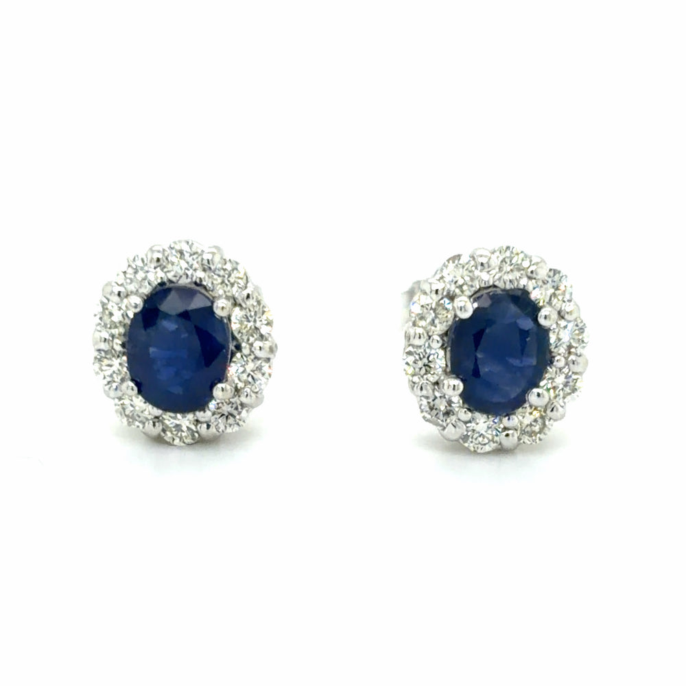 Estate Pair Sapphire & Diamond Halo Earrings