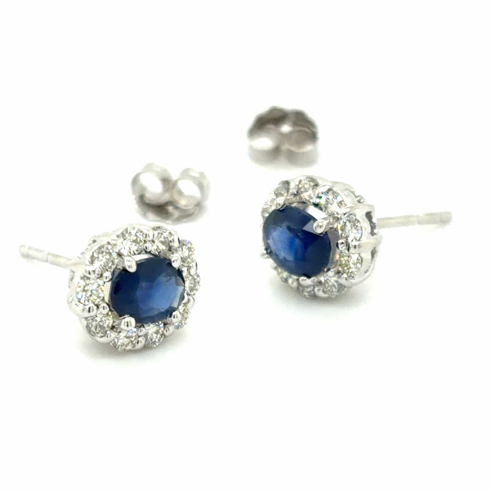 Estate Pair Sapphire & Diamond Halo Earrings