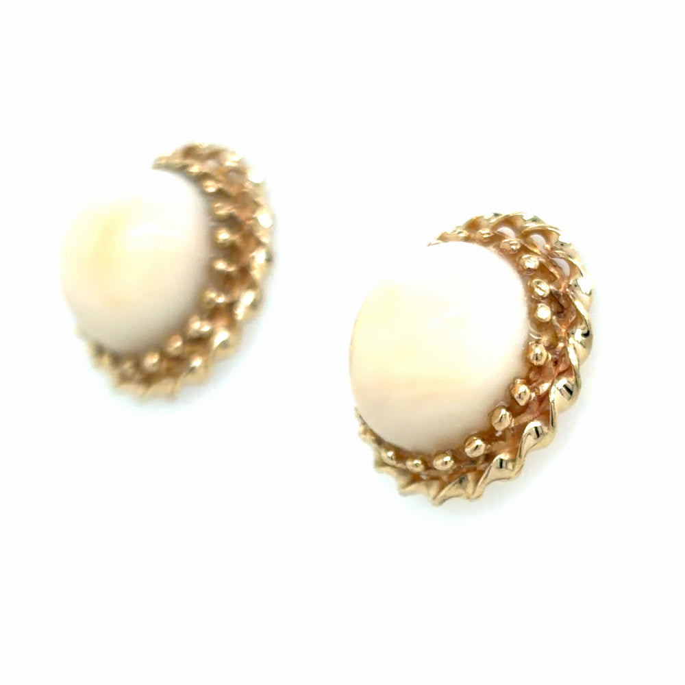 Estate Pair Blush Coral Button Earrings