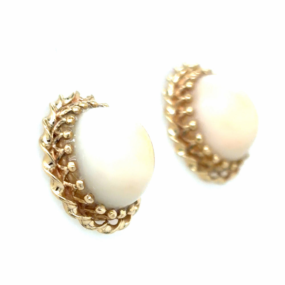 Estate Pair Blush Coral Button Earrings