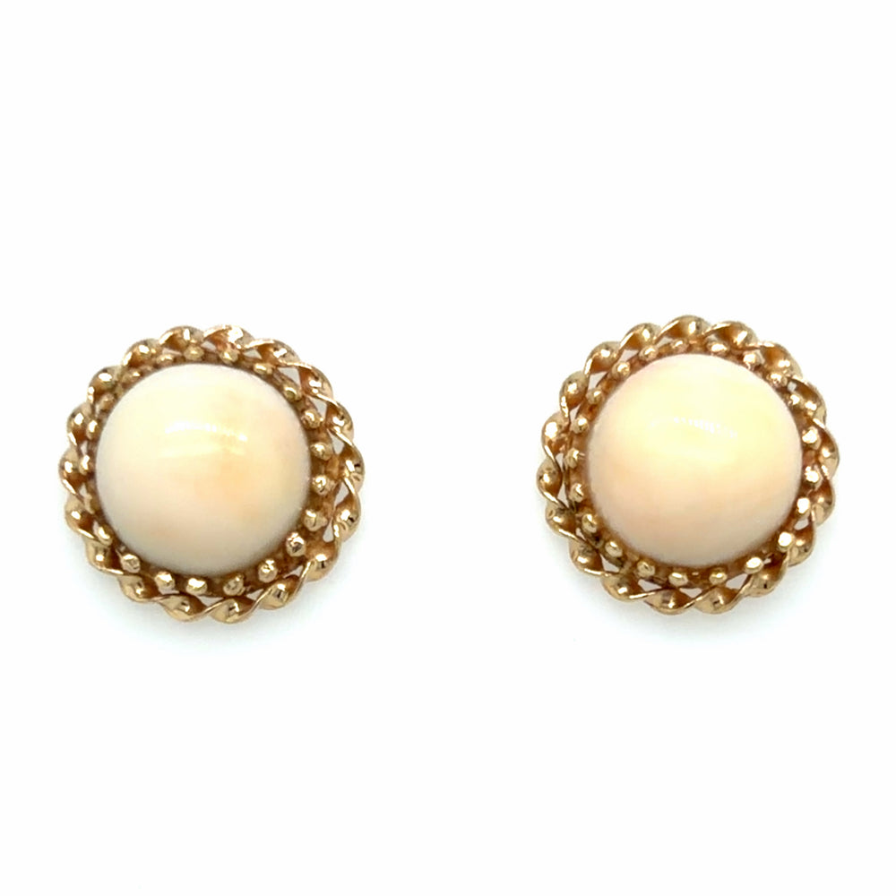 Estate Pair Blush Coral Button Earrings