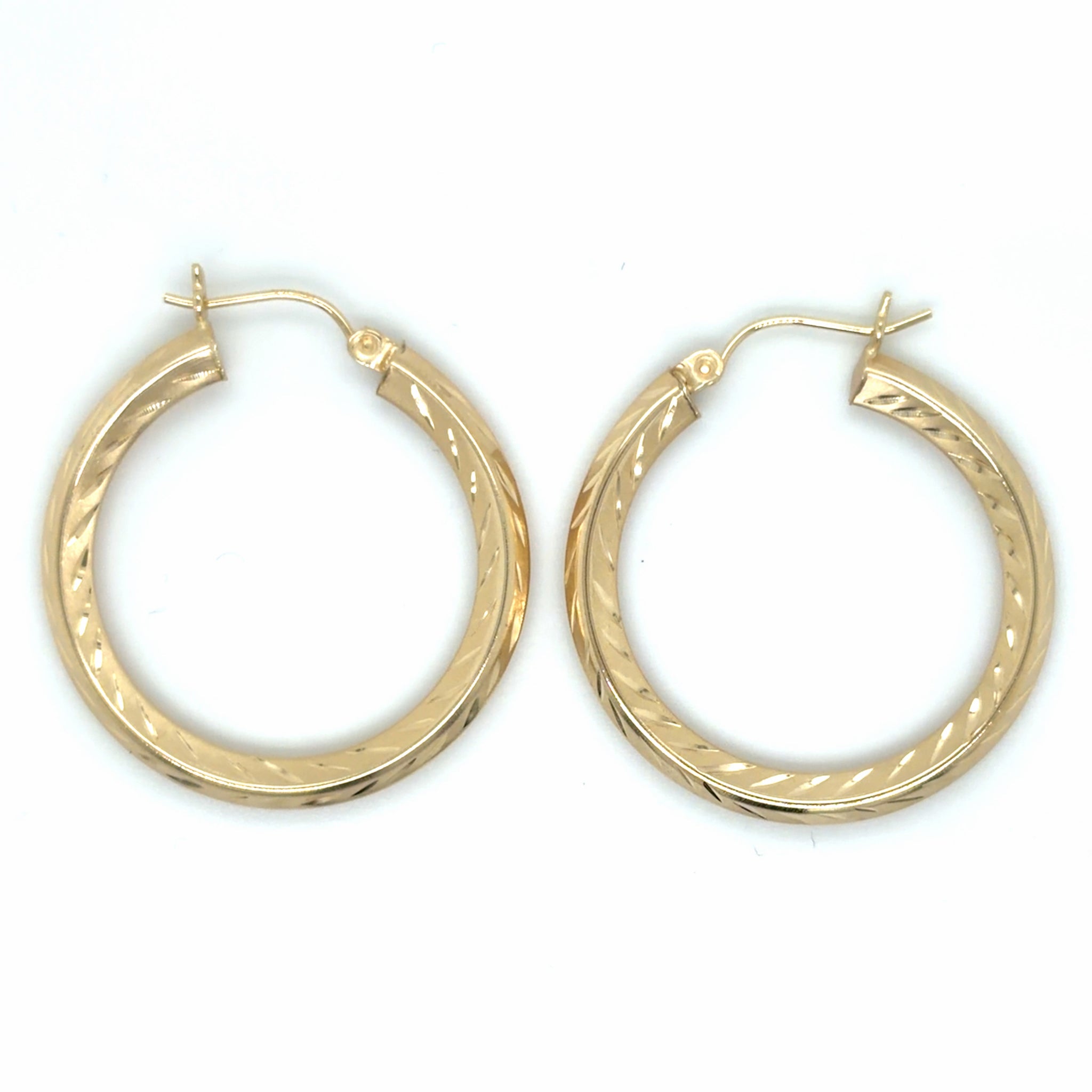 Estate Satin Diamond Cut Hoop Earrings