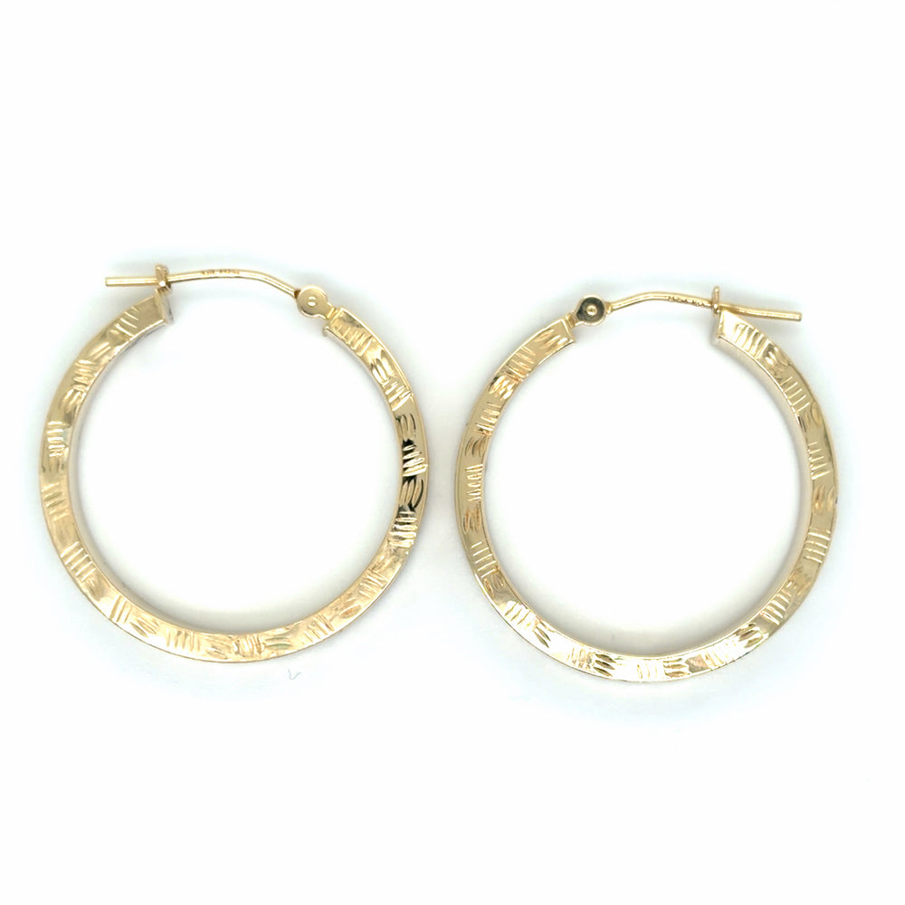 Estate Textured Square Tube Hoop Earrings