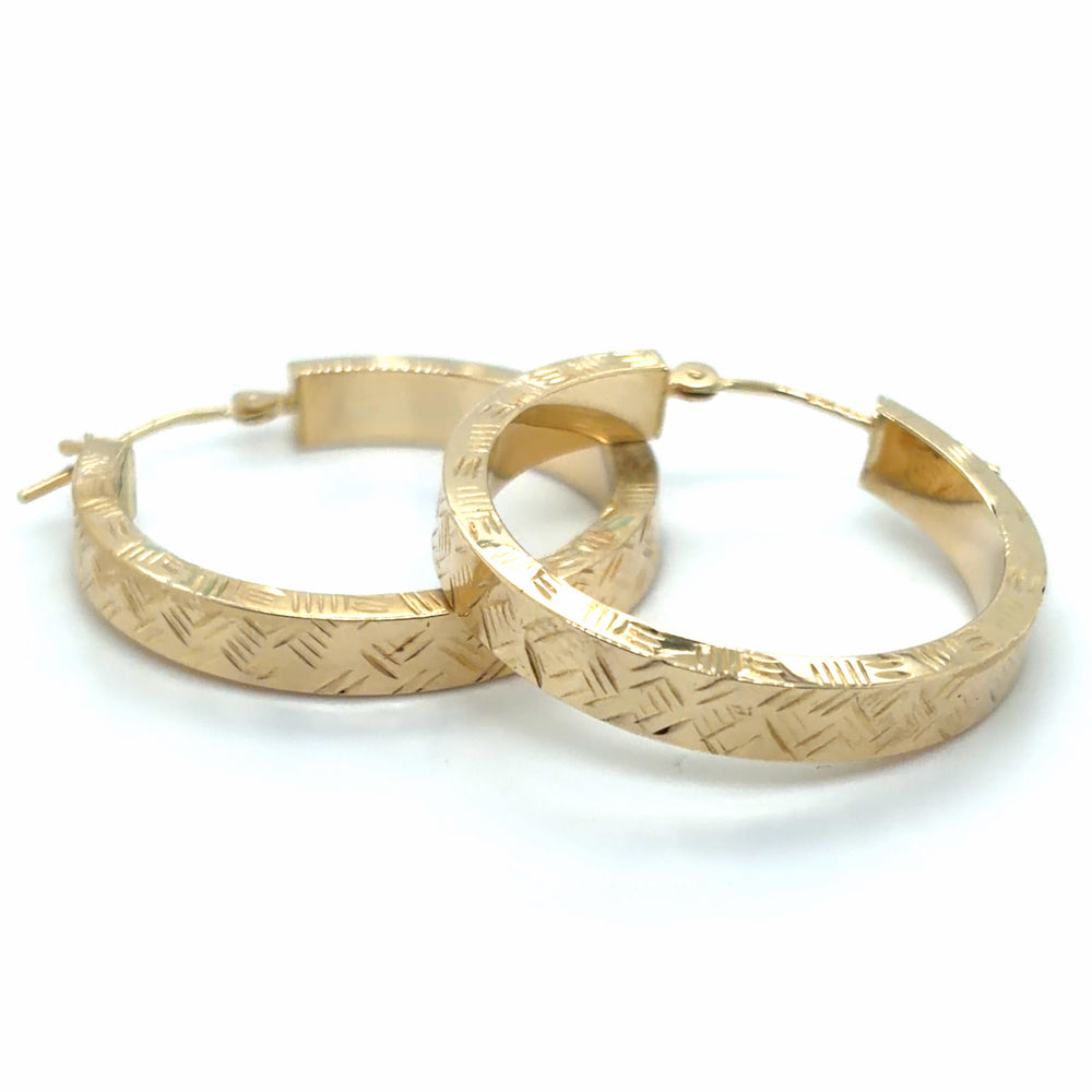 Estate Textured Square Tube Hoop Earrings