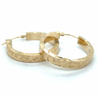 Estate Textured Square Tube Hoop Earrings