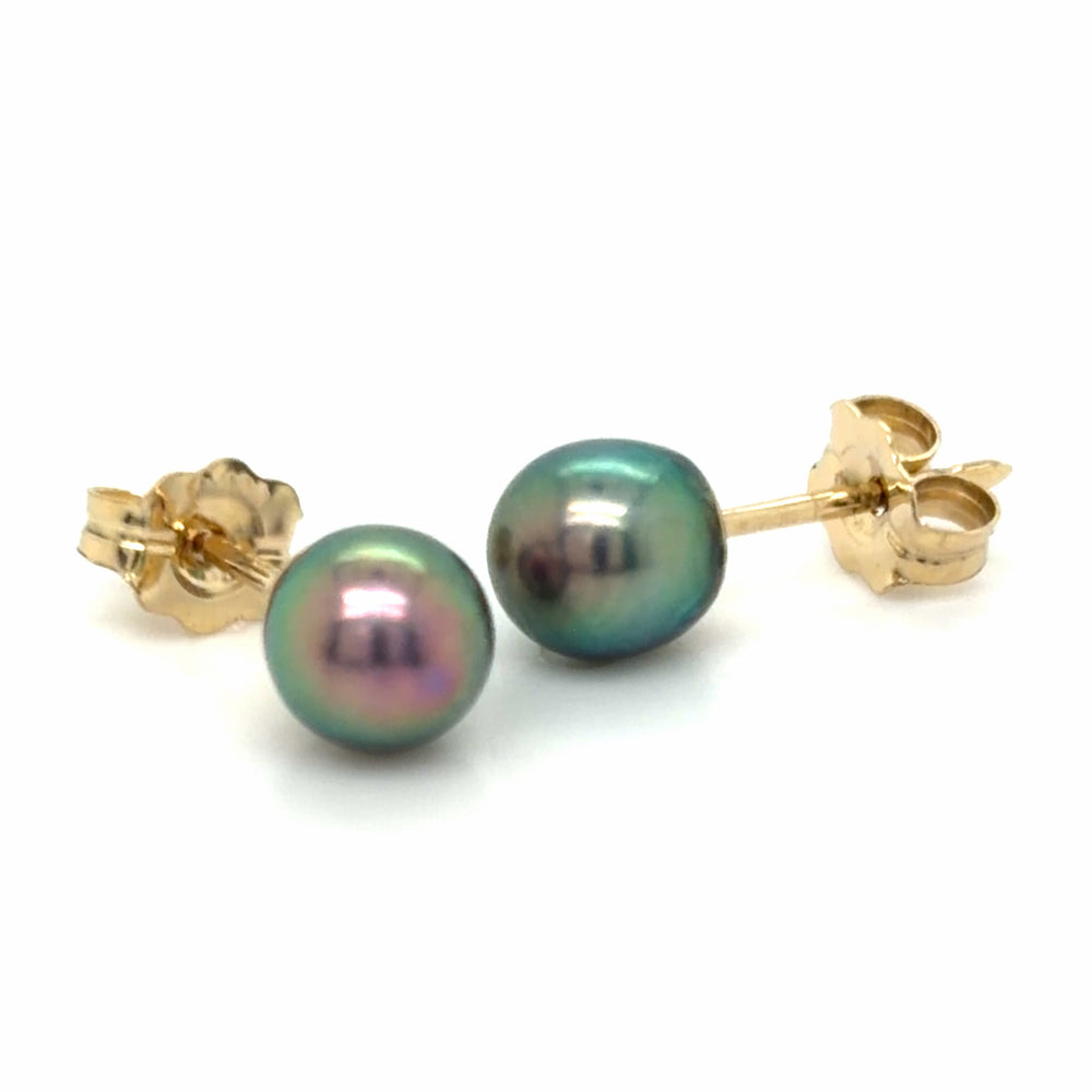 Estate Peacock Colored Freshwater Pearl Earrings