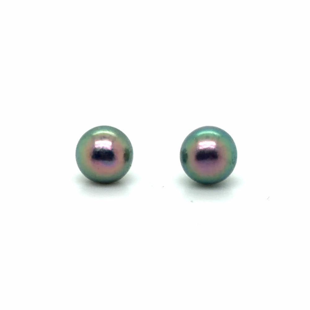 Estate Peacock Colored Freshwater Pearl Earrings