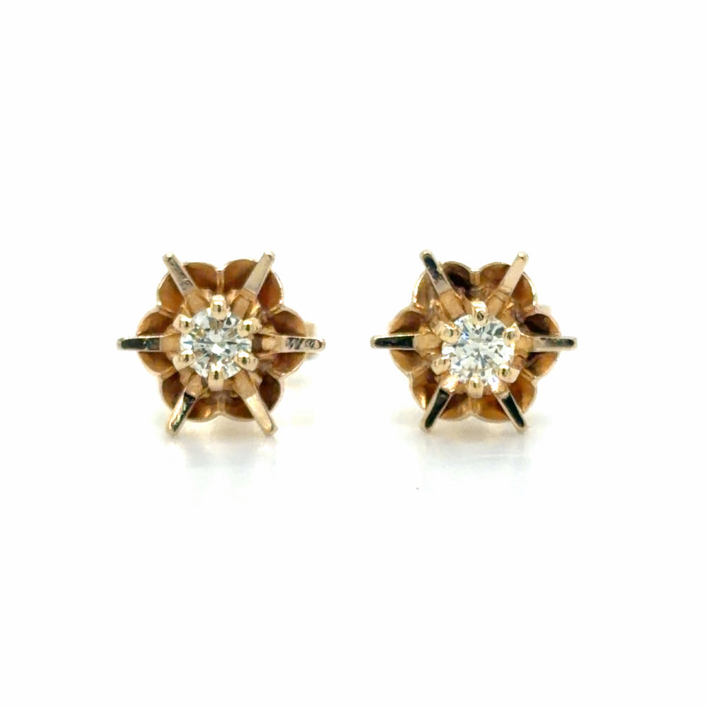 Estate Vintage Star Mounted Diamond Stud Earrings