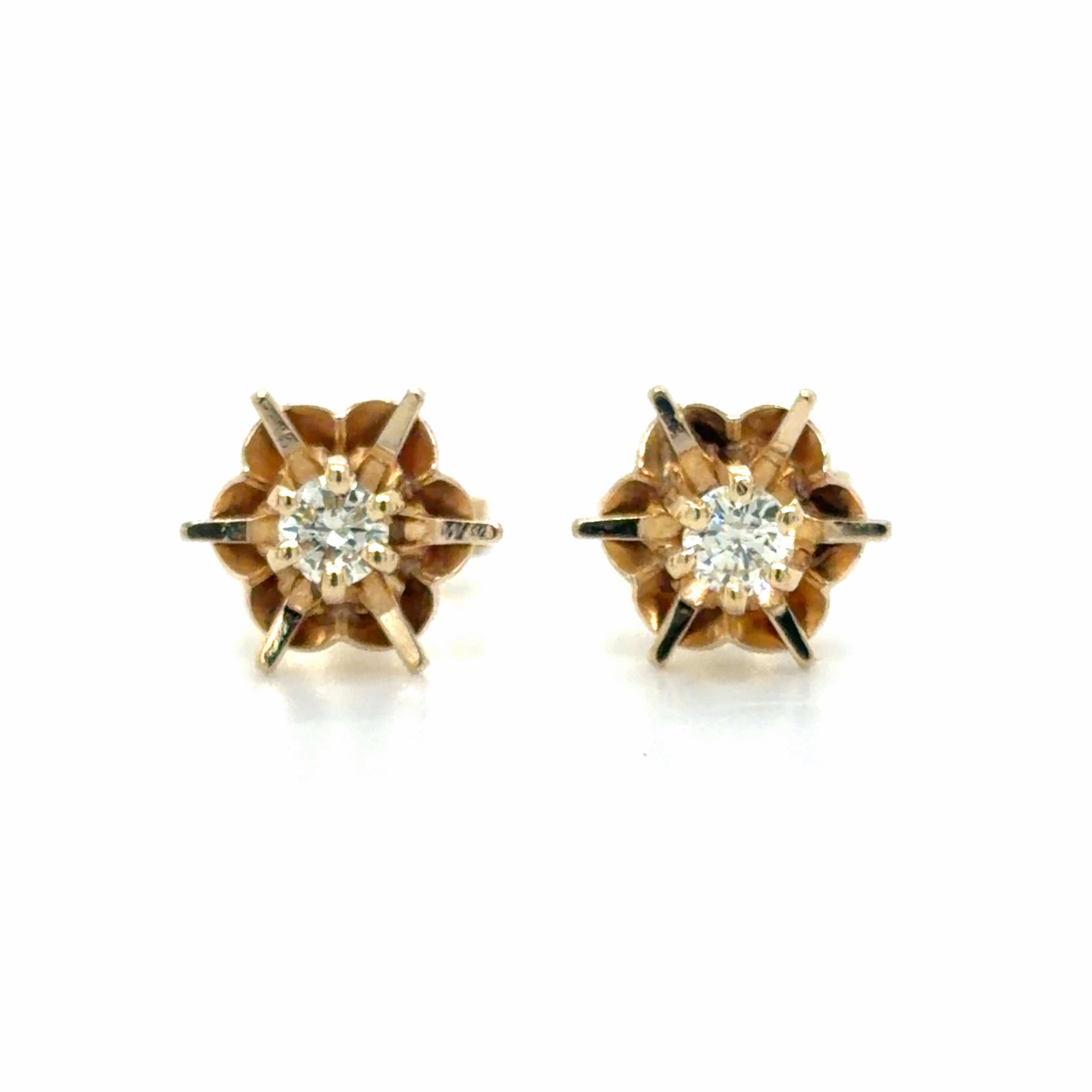 Estate Vintage Star Mounted Diamond Stud Earrings