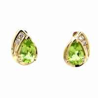 Estate Peridot & Diamond Teardrop Earrings