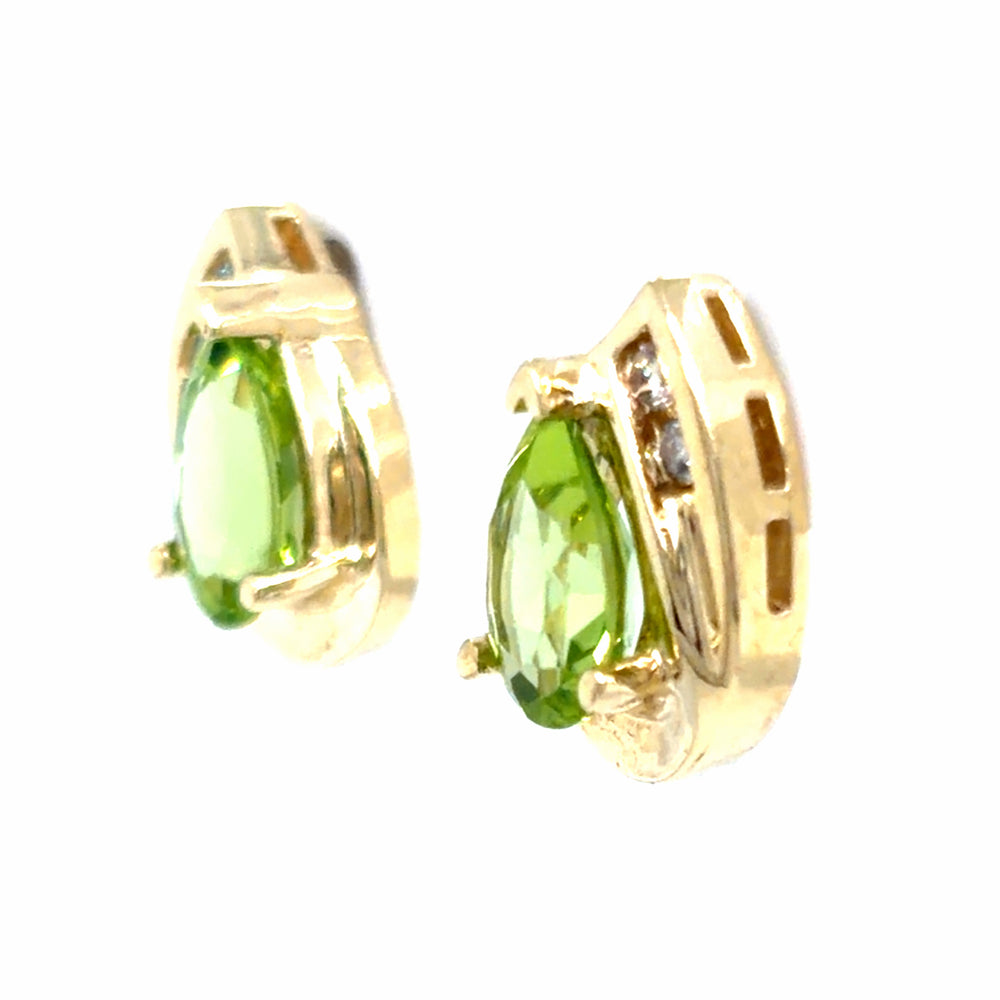 Estate Peridot & Diamond Teardrop Earrings