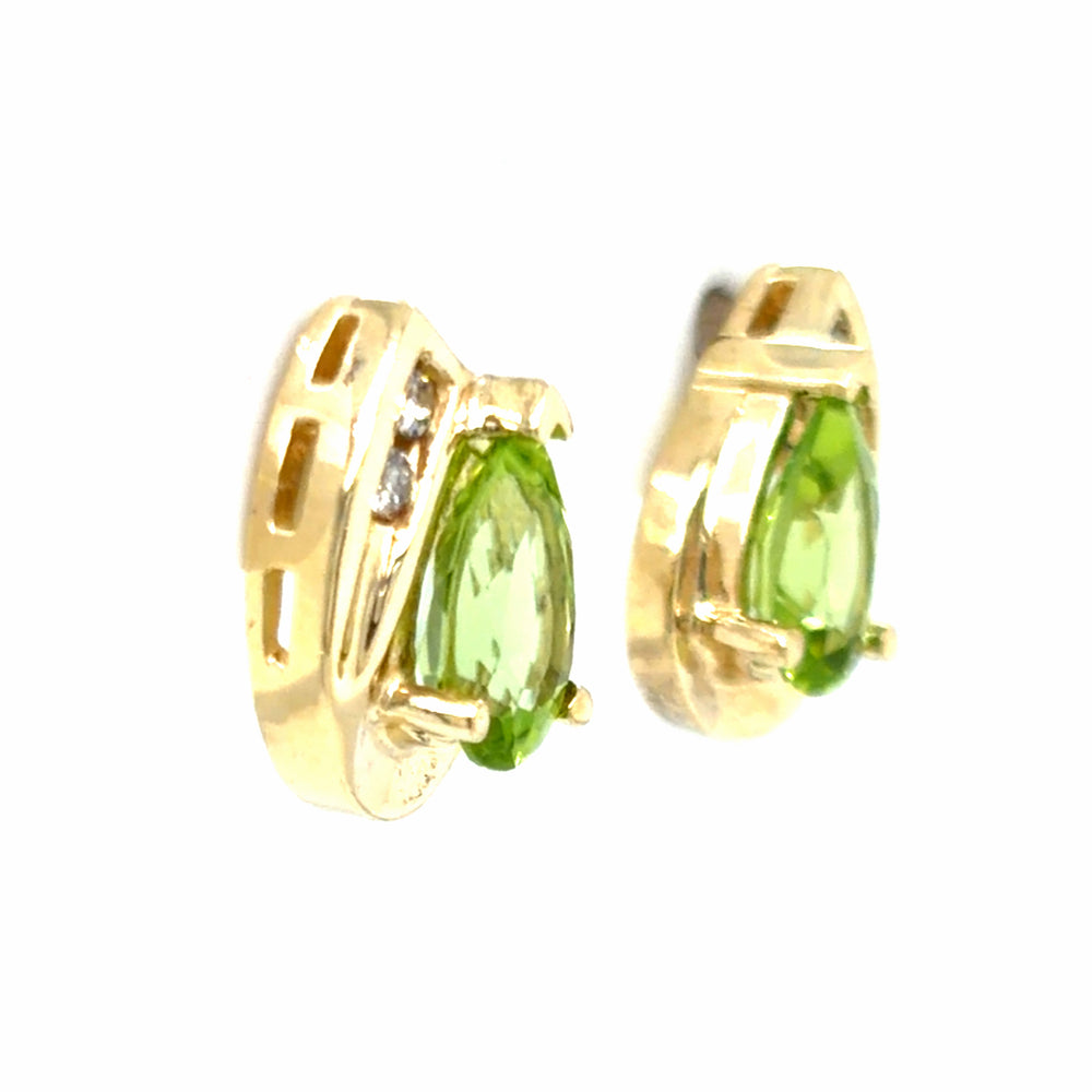 Estate Peridot & Diamond Teardrop Earrings