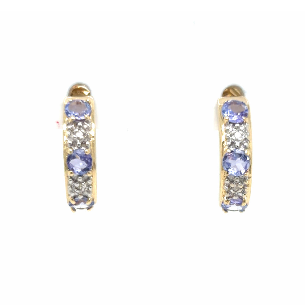 Estate Iolite & Diamond J-Hoop Earrings