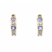 Estate Iolite & Diamond J-Hoop Earrings