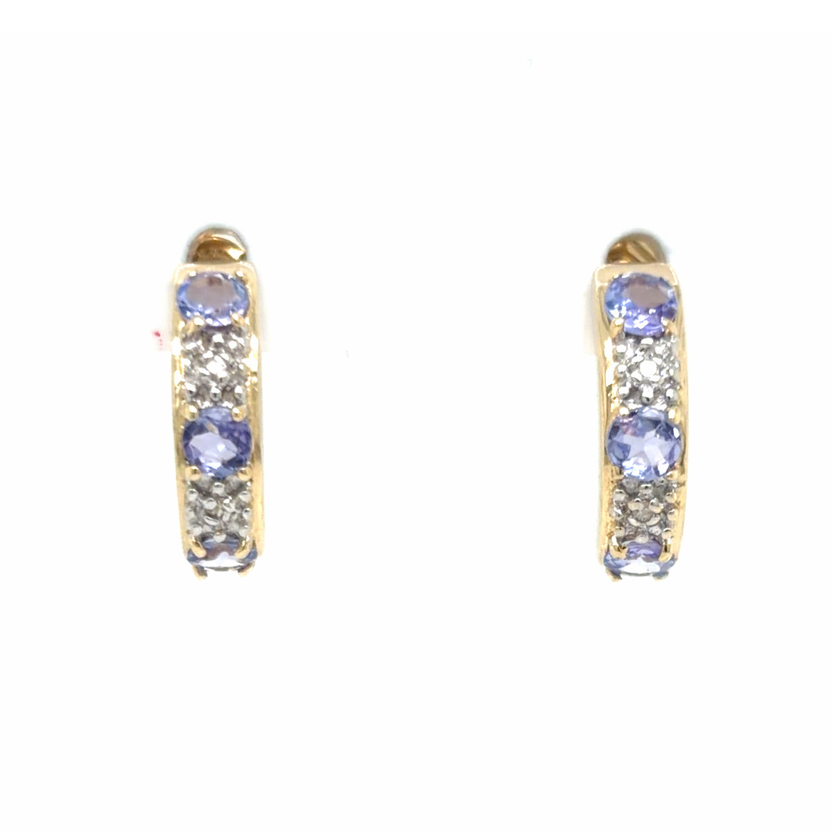 Estate Iolite & Diamond J-Hoop Earrings