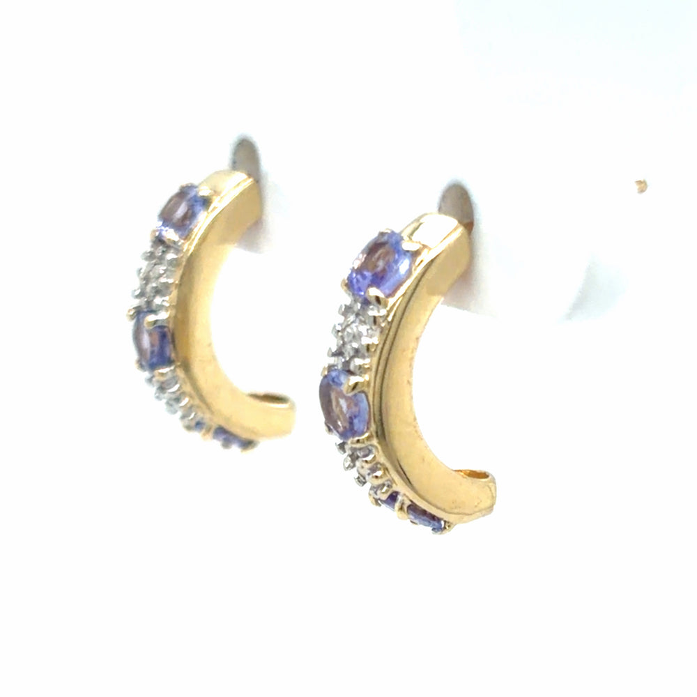 Estate Iolite & Diamond J-Hoop Earrings