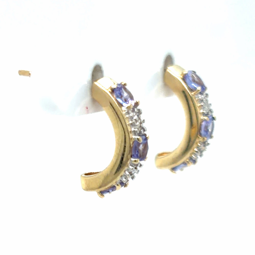Estate Iolite & Diamond J-Hoop Earrings