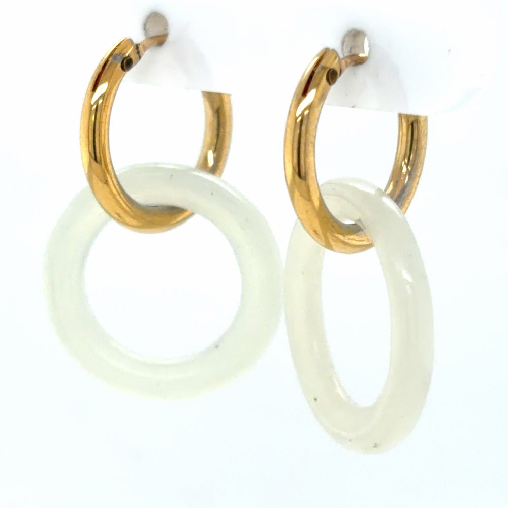 Estate White Jade Donut Dangle Earrings