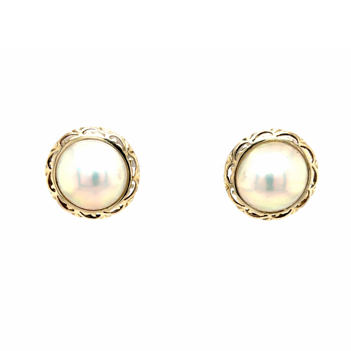 Estate Pair 14mm Mabe' Pearl Earrings