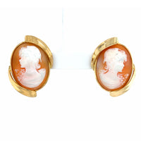 Estate 18K Gold Carved Shell Cameo Earrings