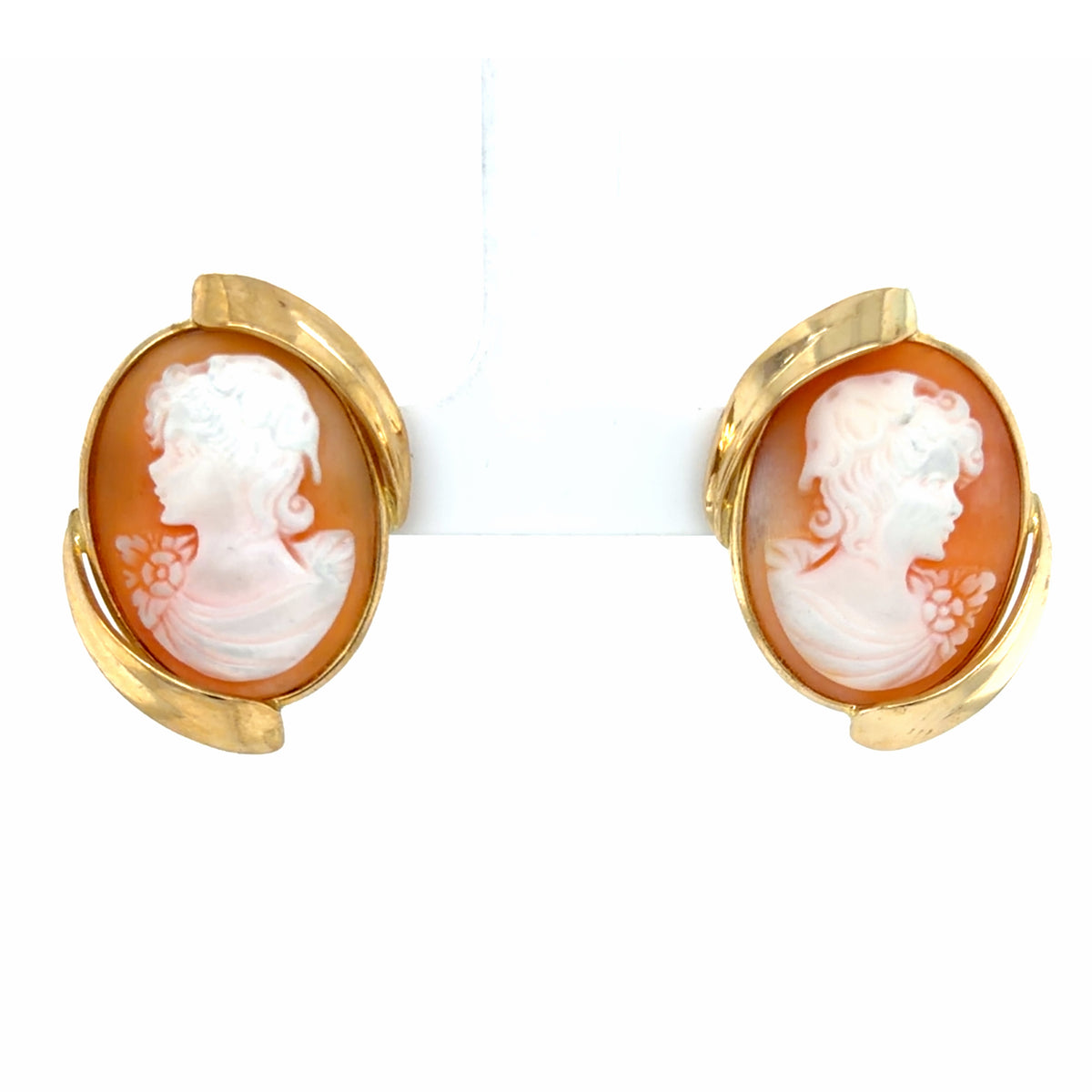 Estate 18K Gold Carved Shell Cameo Earrings