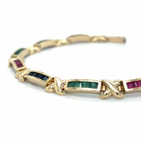 Estate Ruby, Emerald, & Sapphire Channel Set Link Bracelet 7"