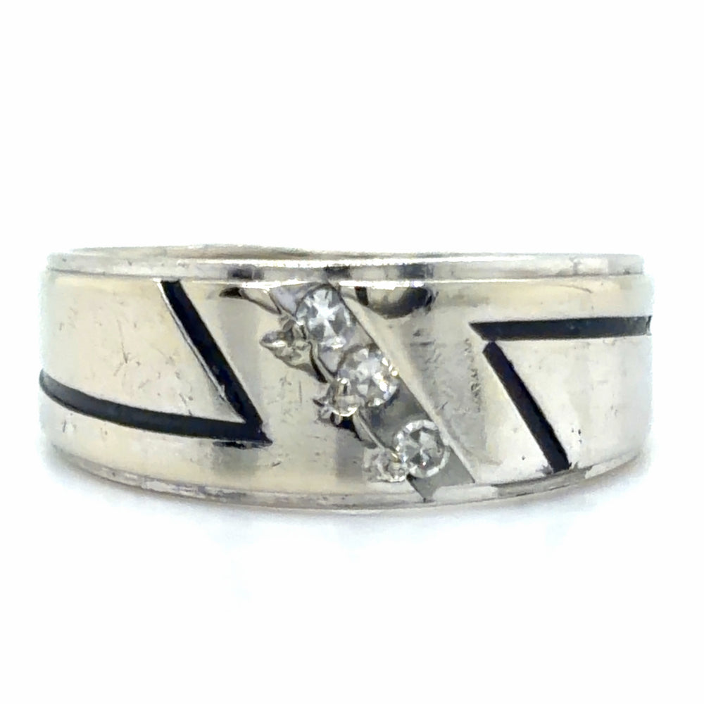 Estate Gent's 14K White Gold Geometric Band