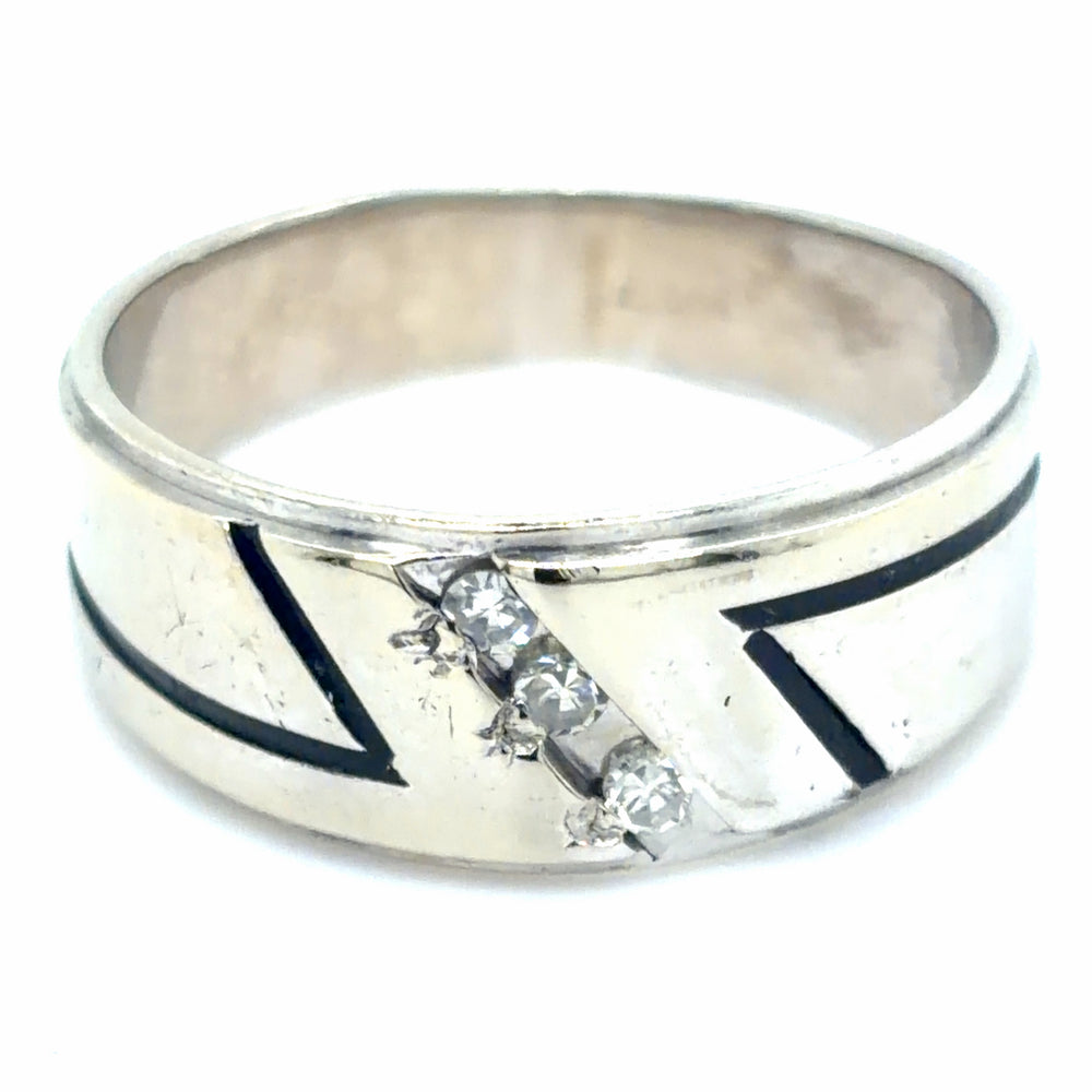 Estate Gent's 14K White Gold Geometric Band