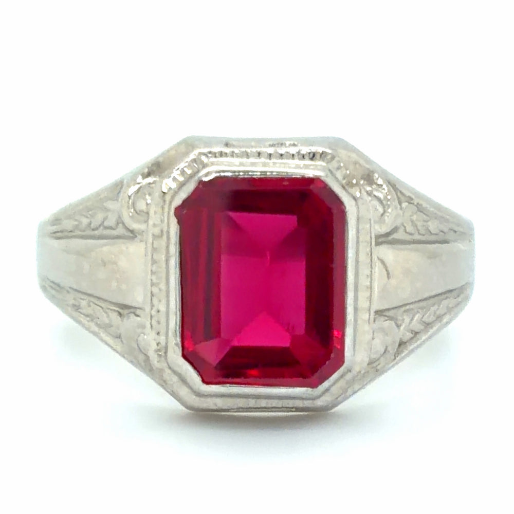 Estate Vintage Style Simulated Ruby Ring in Original Box