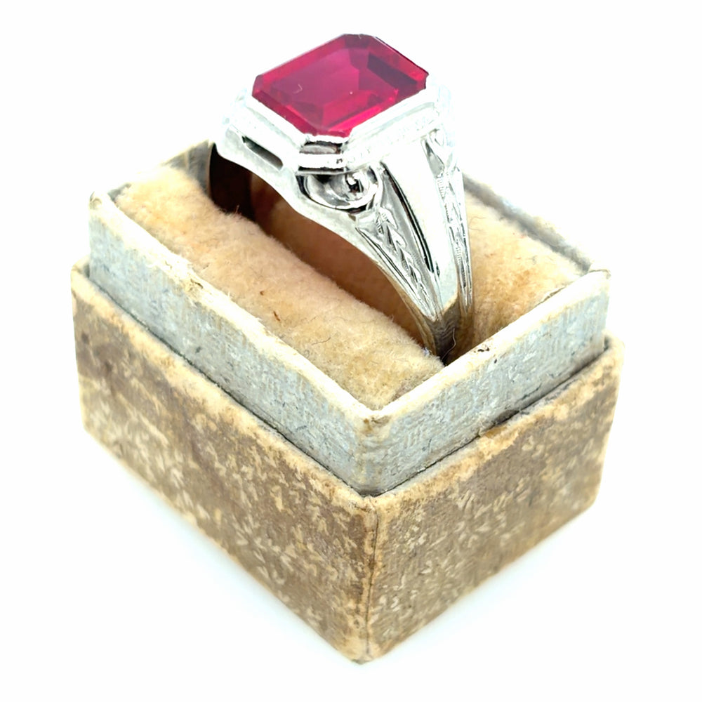 Estate Vintage Style Simulated Ruby Ring in Original Box
