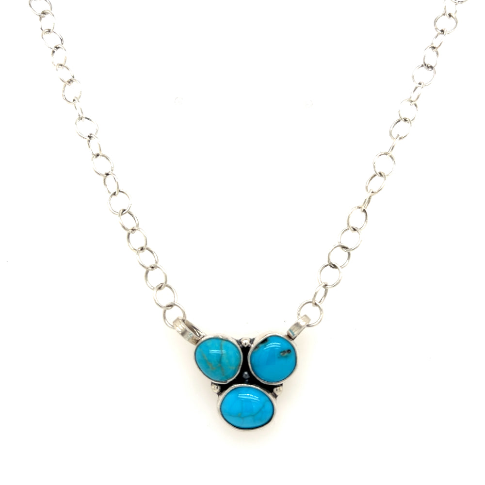 Estate Turquoise 3-Stone Pendant Necklace