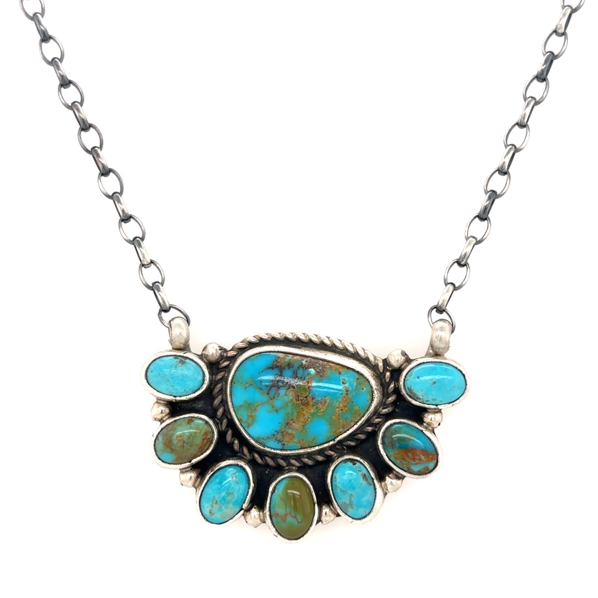 Estate Kingman Turquoise Cluster Pendant by Geraldine James, Navajo