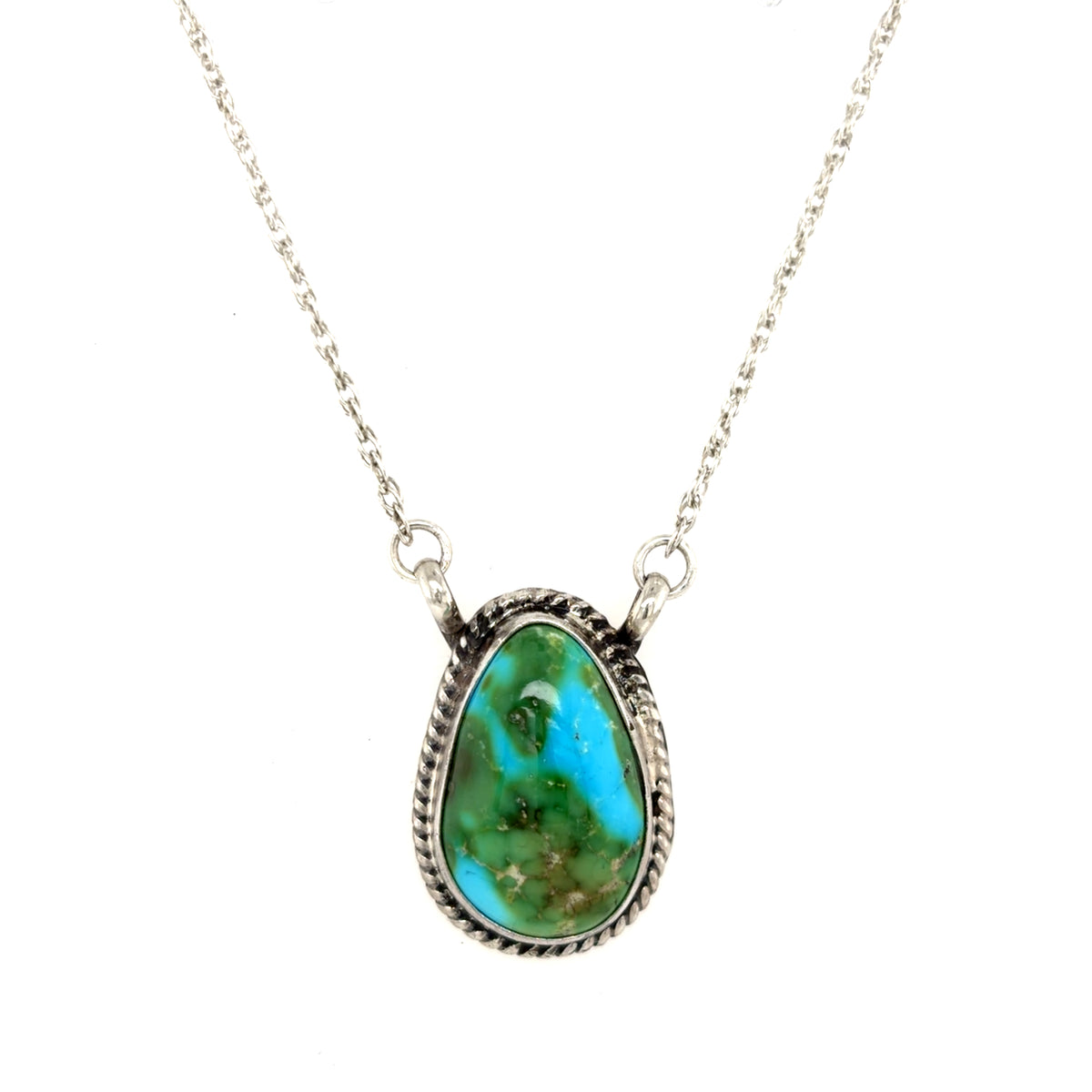 Estate Sonoran Gold Turquoise Teardrop Pendant Necklace