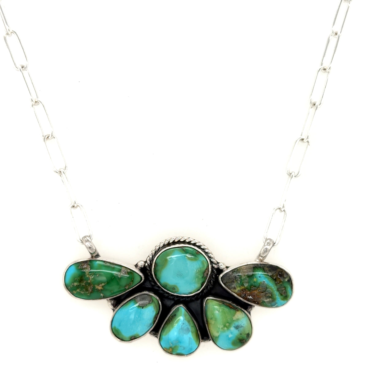 Estate Sonoran Gold Turquoise Cluster Pendant Necklace