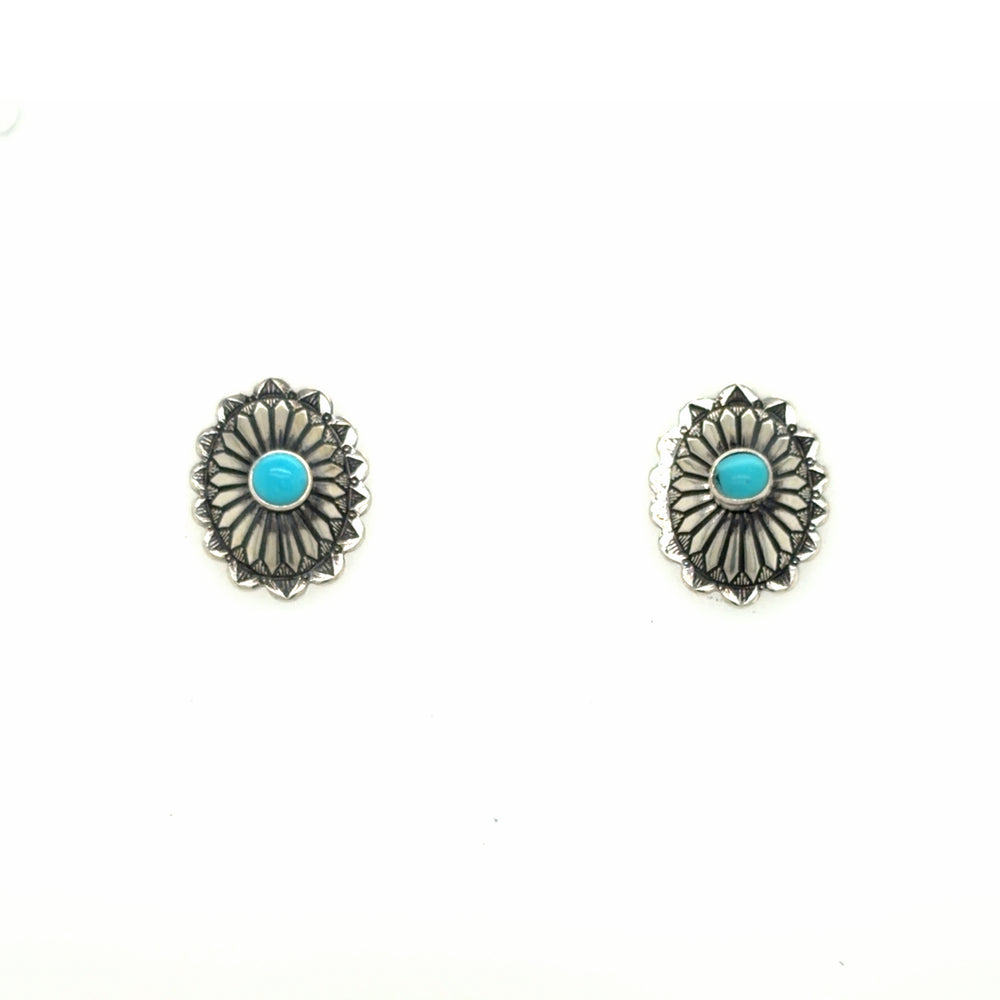 Estate Turquoise Concho Post Earrings