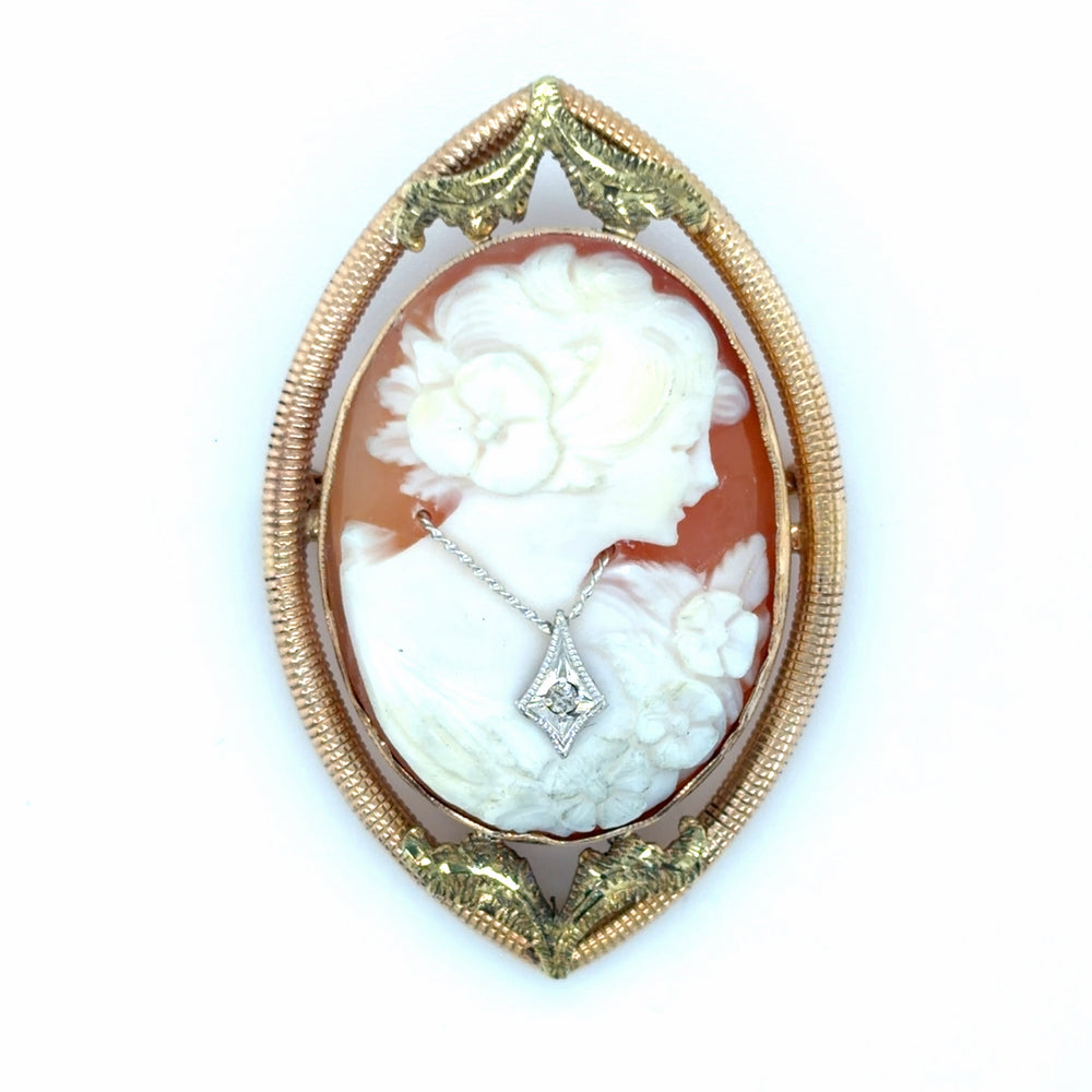 Estate Yellow & Green Gold Cameo Brooch