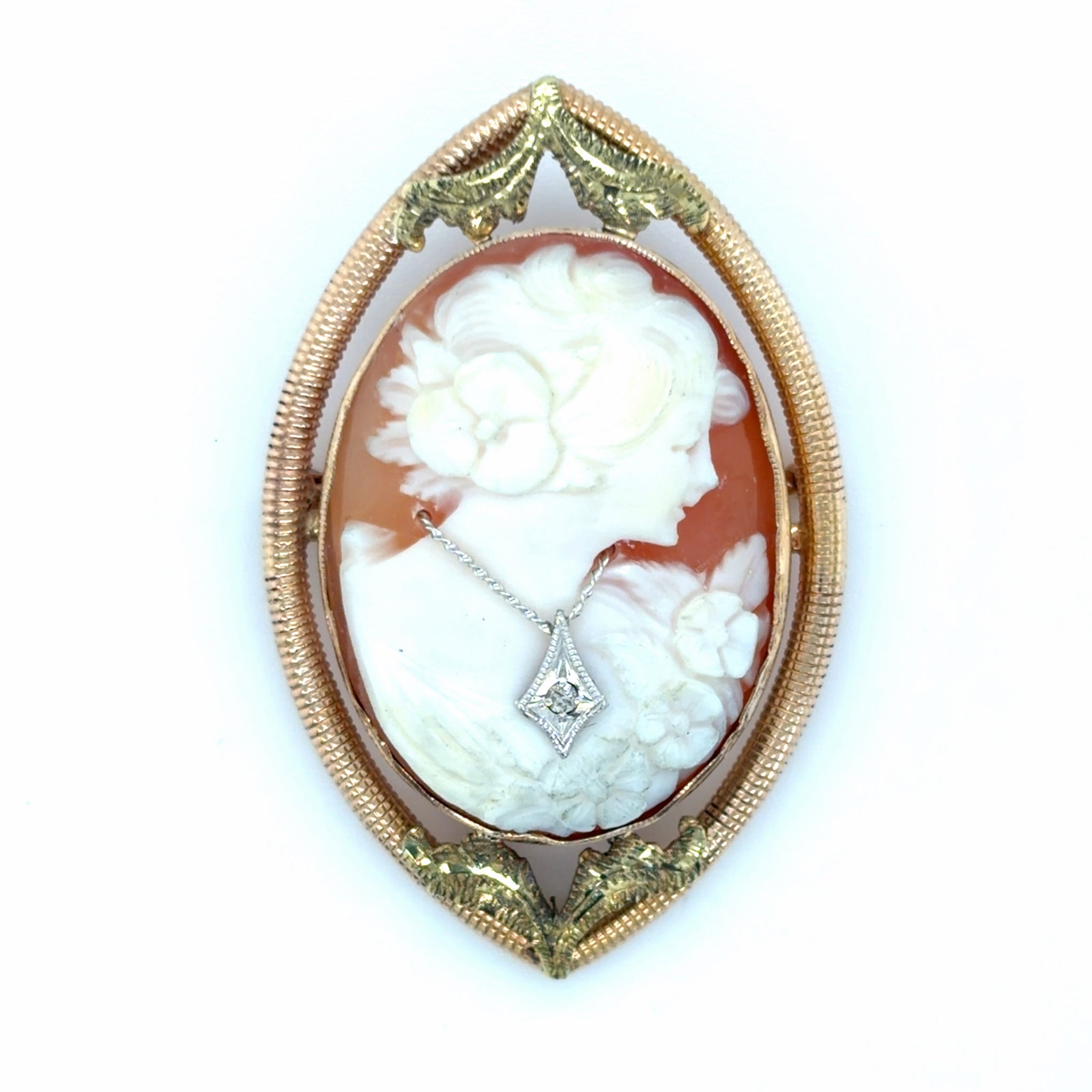 Estate Yellow & Green Gold Cameo Brooch