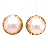 Estate Pair 14K YG Mabe' Pearl Button Stud Earrings