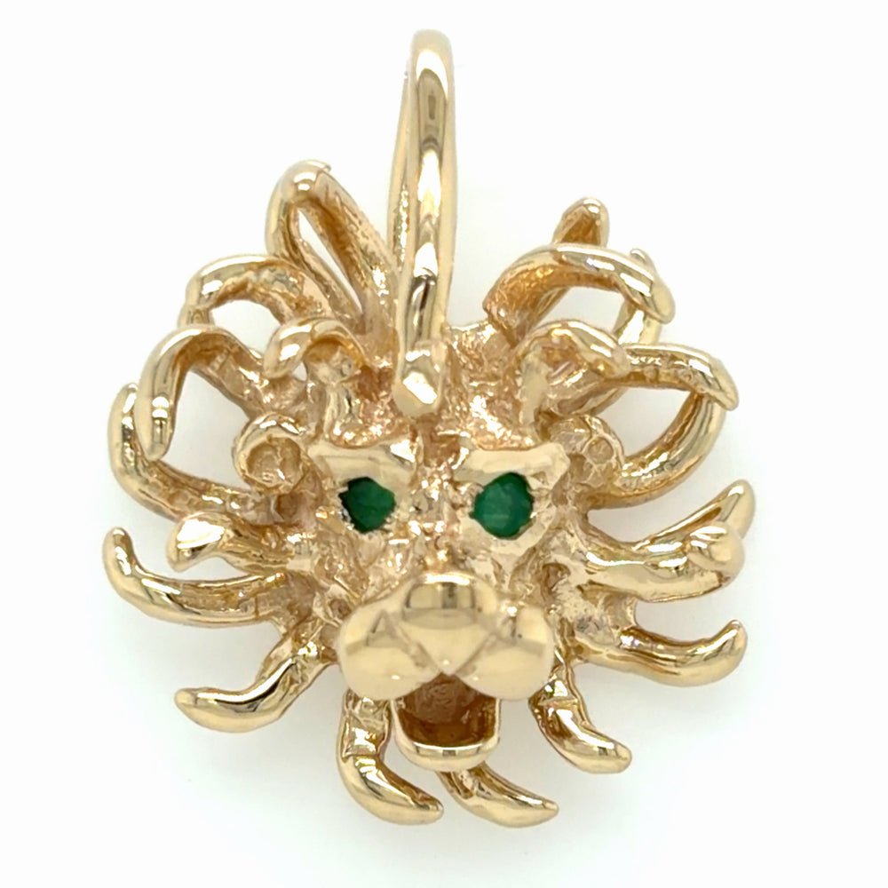 Estate Whimsical Lion Pendant with Emerald Eyes