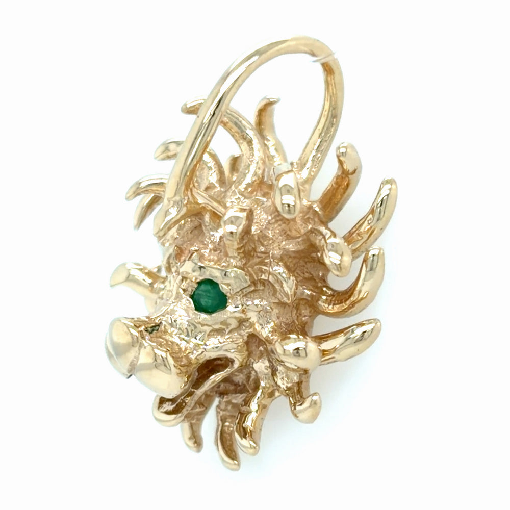 Estate Whimsical Lion Pendant with Emerald Eyes