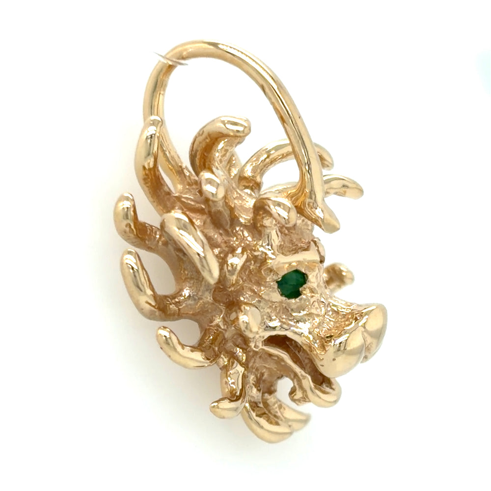 Estate Whimsical Lion Pendant with Emerald Eyes