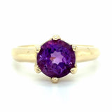 Estate 10K Yellow Gold Amethyst Solitaire Ring