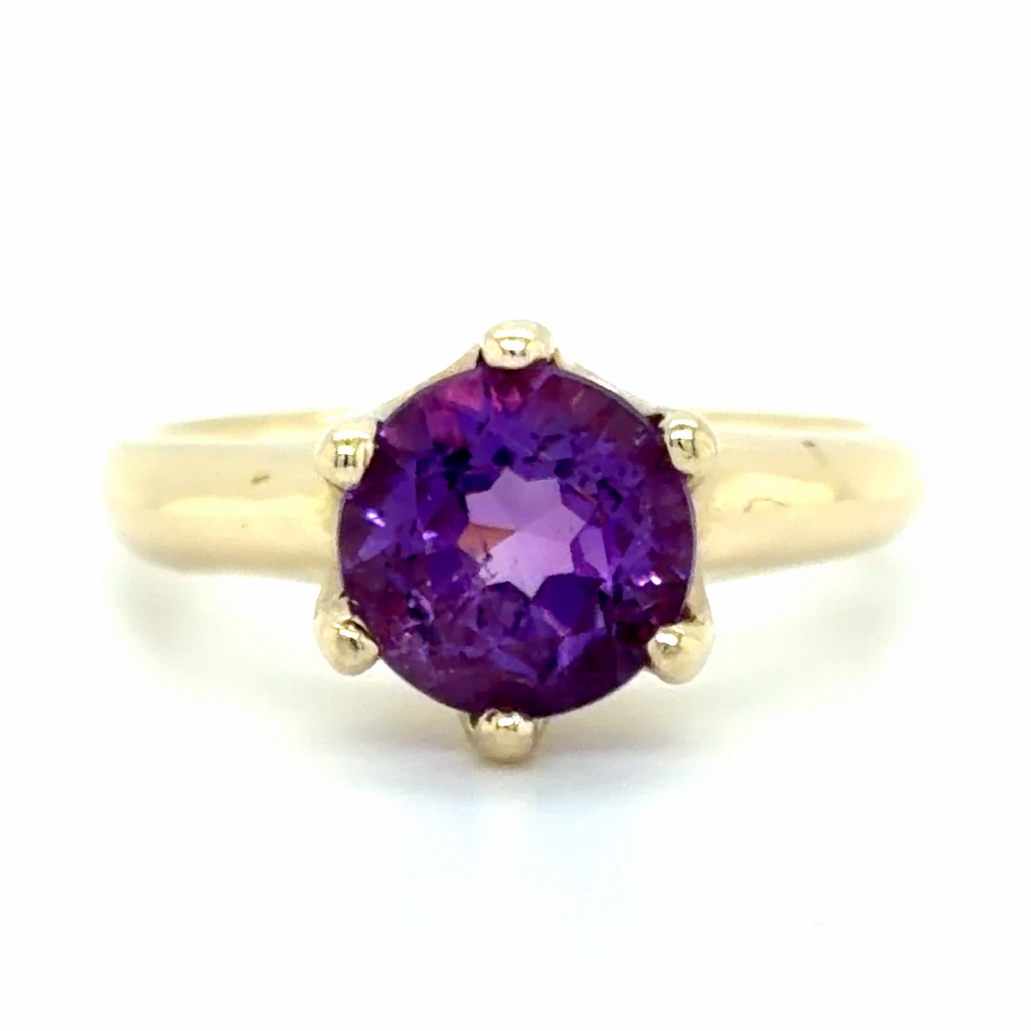 Estate 10K Yellow Gold Amethyst Solitaire Ring
