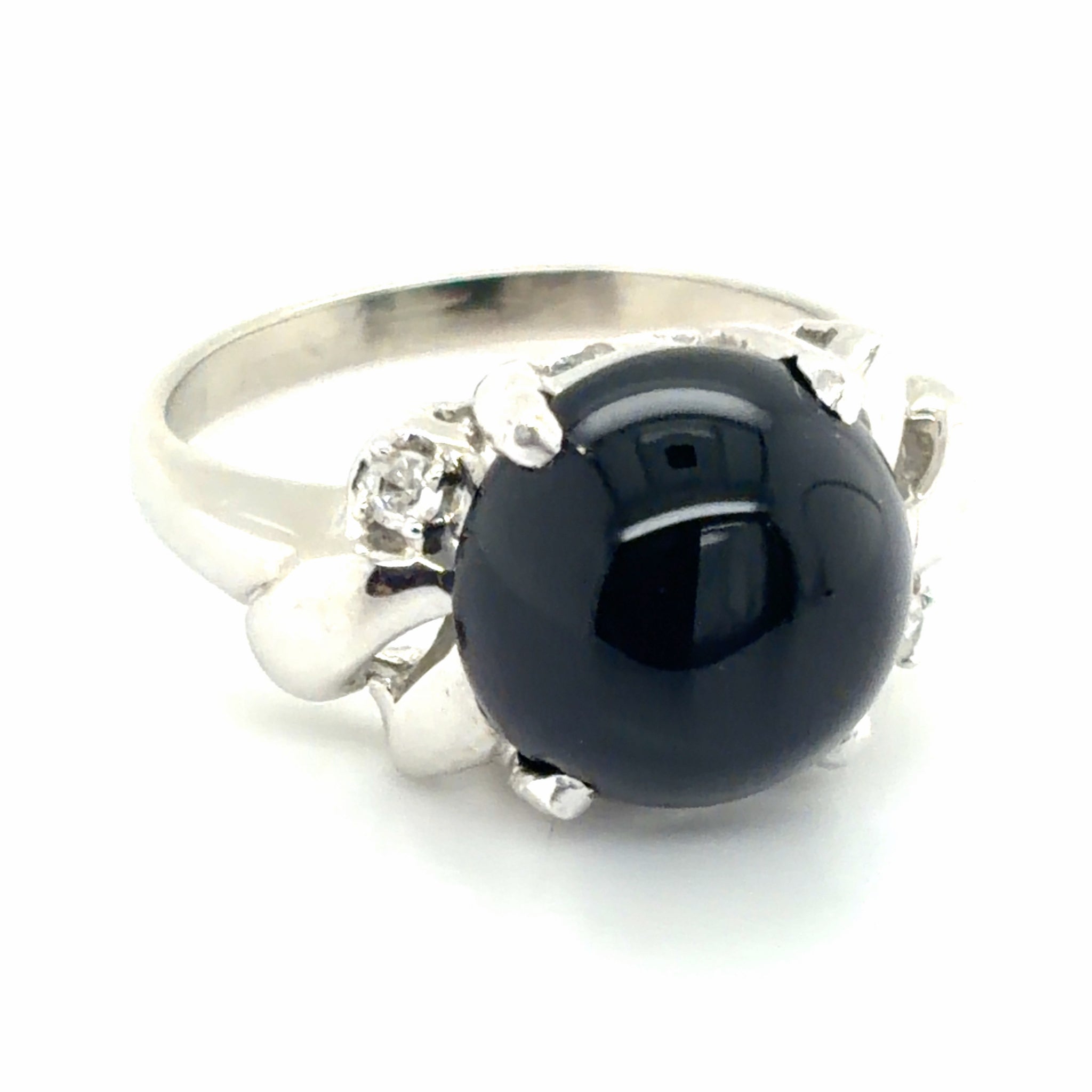 Estate Black Onyx & White Diamond Ring