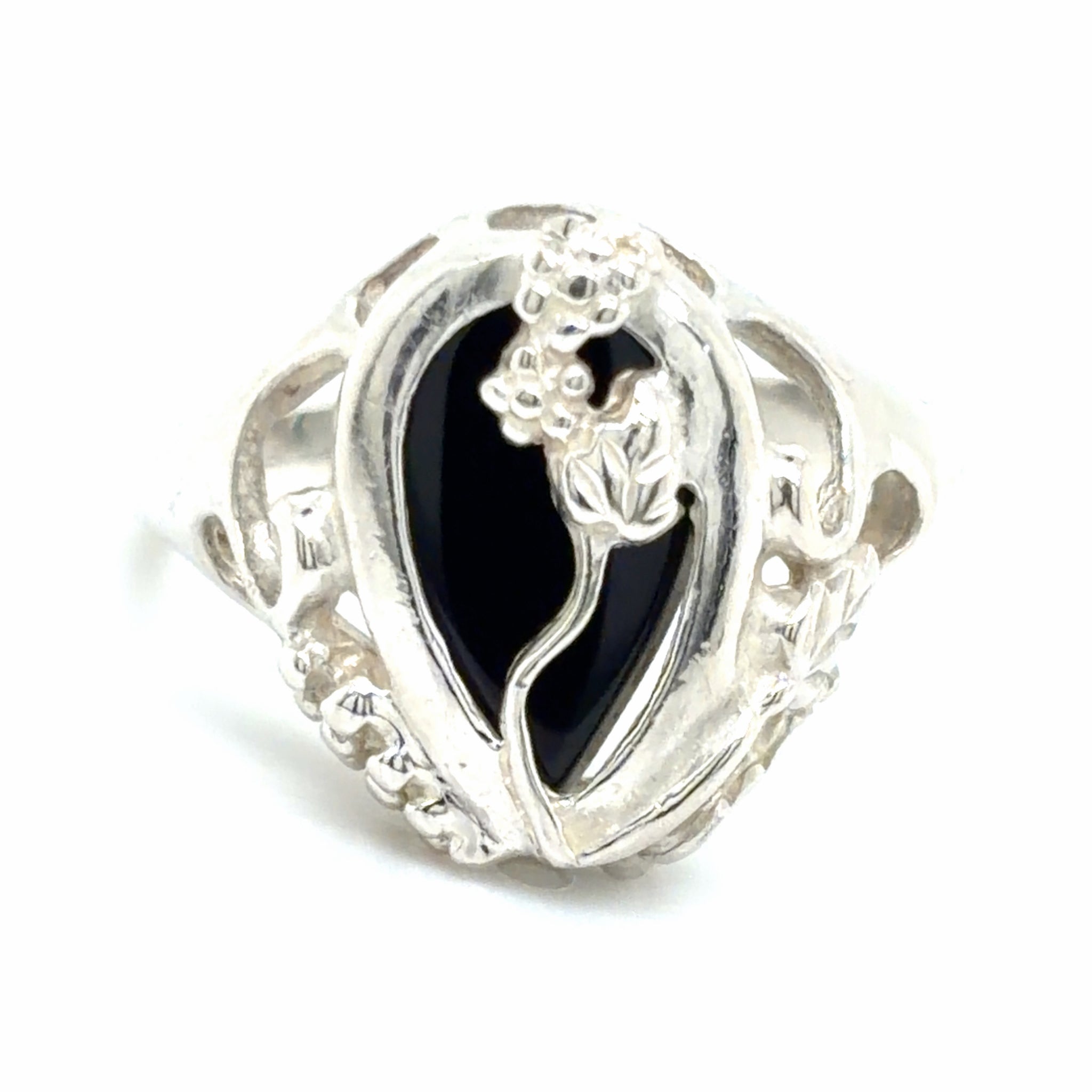 Estate Sterling Silver Onyx Grape Ring