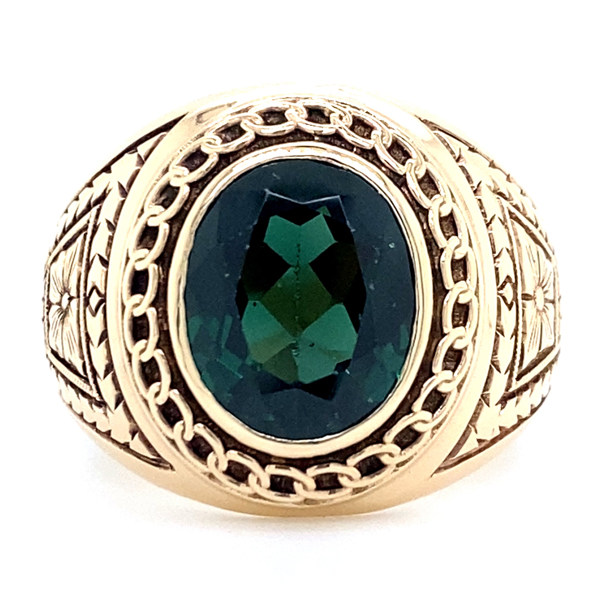 Estate Synthetic Emerald Floral Ring