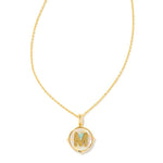 Letter M Gold Disc Pendant in Iridescent Abalone by Kendra Scott