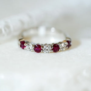 14K White Gold 0.42cttw Diamond & 0.60cttw Ruby Ring Sz 6.5