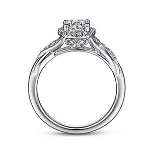 Vintage Inspired 14K White Gold Round Halo Diamond Engagement Ring