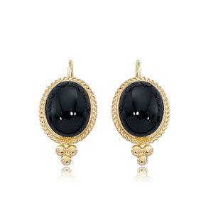 14K Yellow Gold, Black Onyx Leverback Earrings